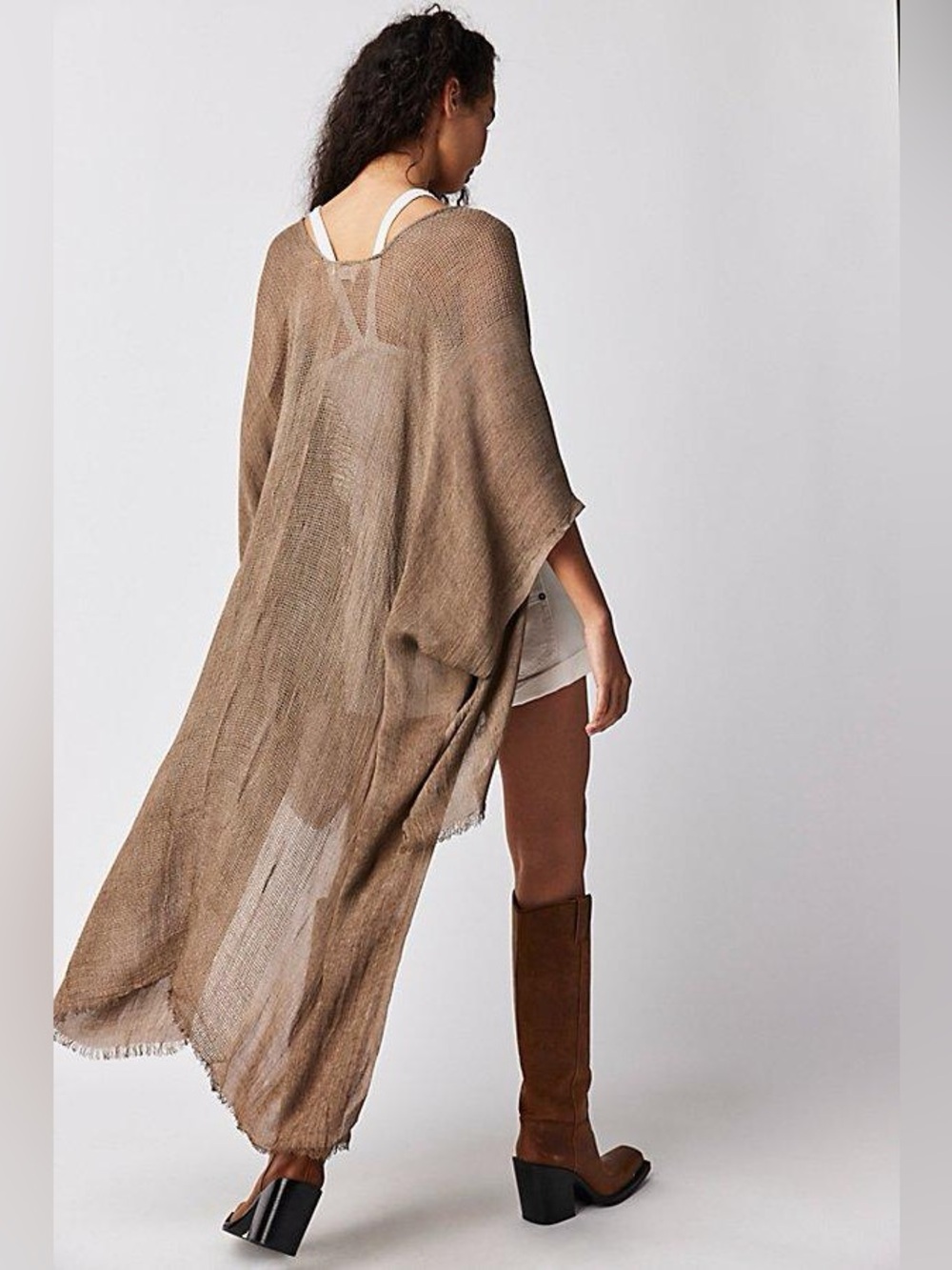 Free People Day Dream Washed Kimono in a draped, open-front taupe-brown design